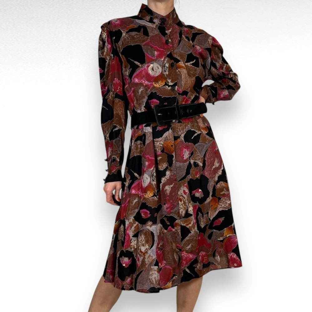 Vintage Floral Midi Dress Burgundy Black Velvet Whimsigoth Retro Preppy Sz L